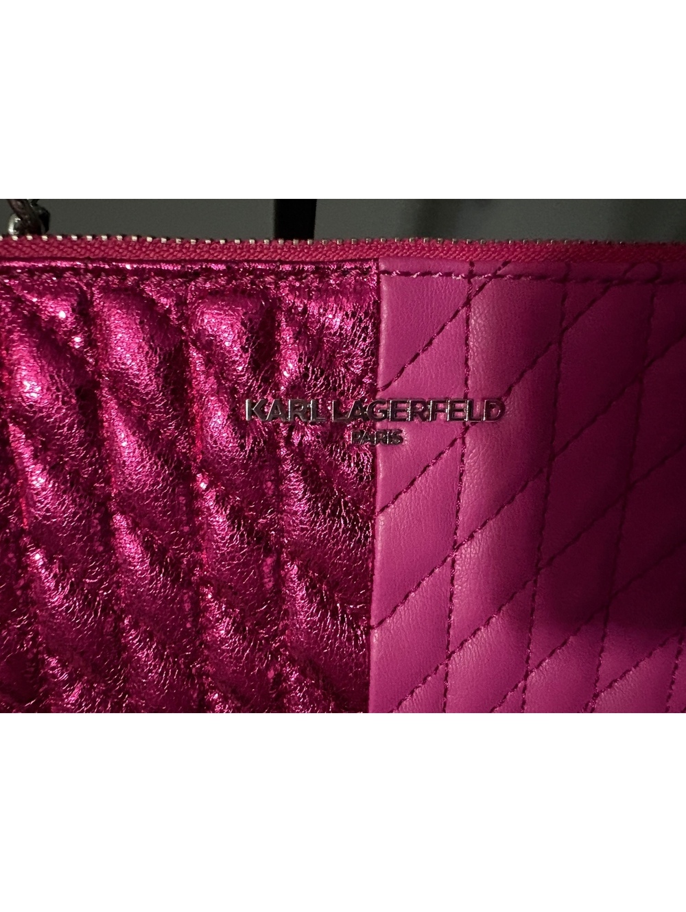 Karl Lagerfeld Paris Metallic & Matte Pink Quilted Crossbody - Picture 2 of 7